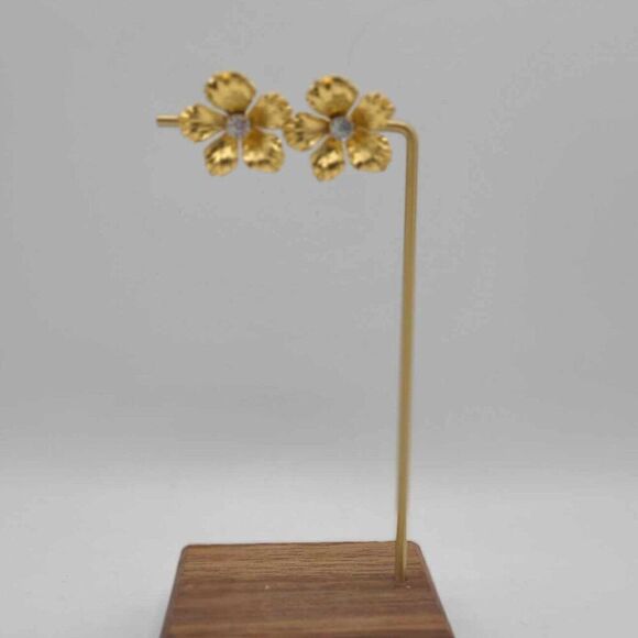 NWOT  J Crew Gold Flower Stud Earrings with Crystal Center - Picture 2 of 7